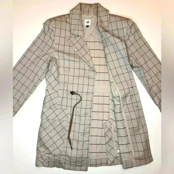 CABI WOMENS TAUPE WINDOWPANE BUTTON DOWN JACKET SIZE- SMALL - Picture 7 of 9